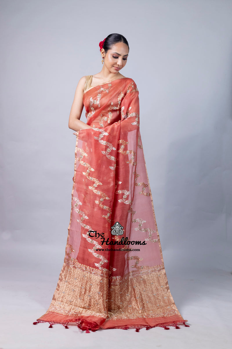 Pure Kora  Handloom Banarasi Saree With Zardosi And Cut Dana Handwork