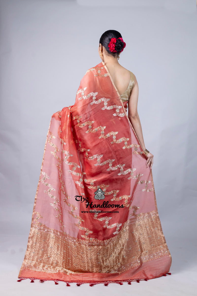 Pure Kora  Handloom Banarasi Saree With Zardosi And Cut Dana Handwork