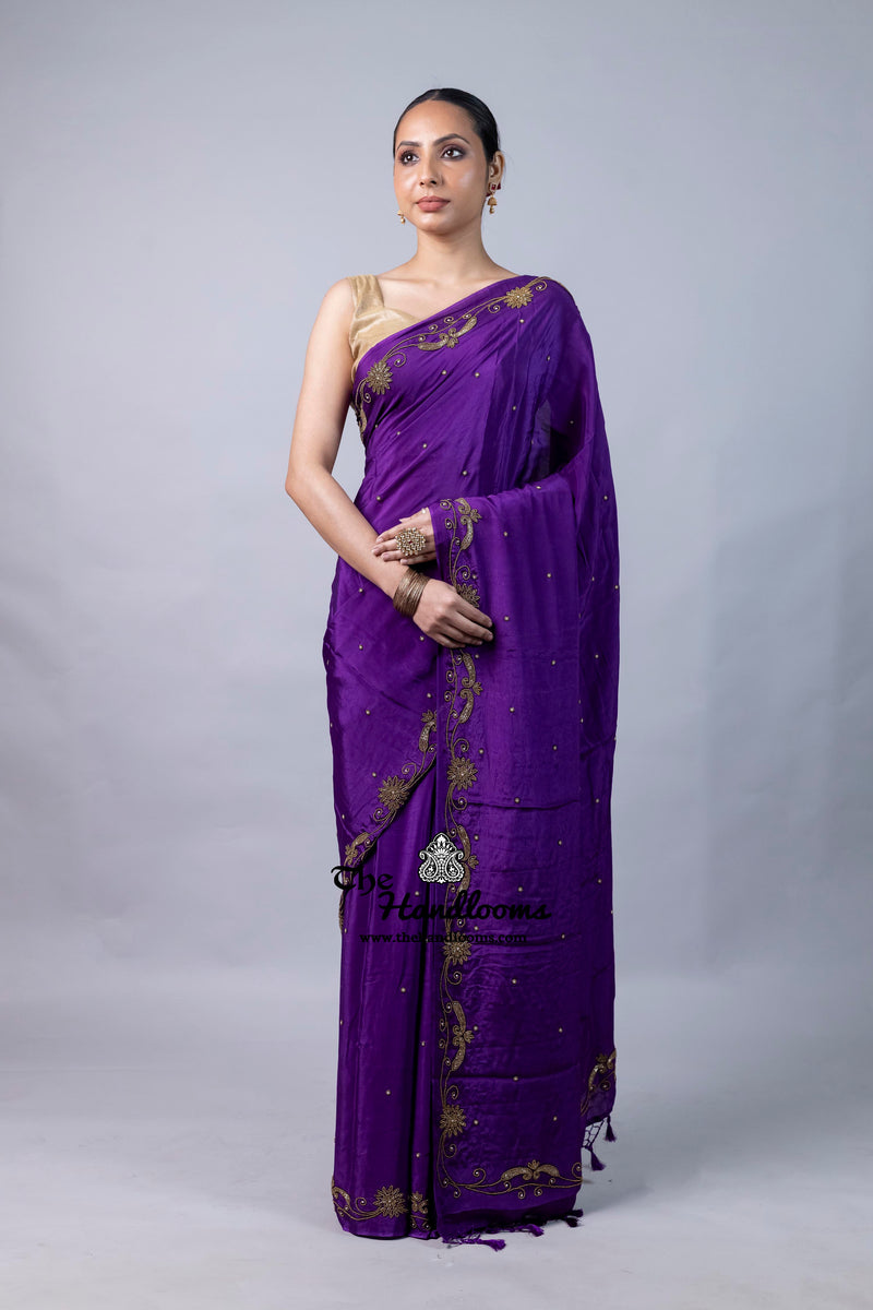 Pure Crepe Silk Handloom Banarasi Saree with Handwork