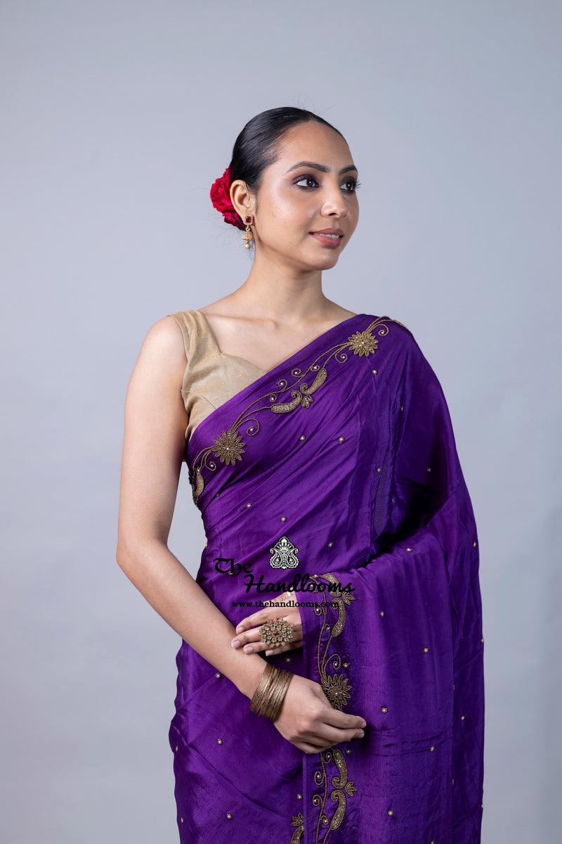 Pure Crepe Silk Handloom Banarasi Saree with Handwork