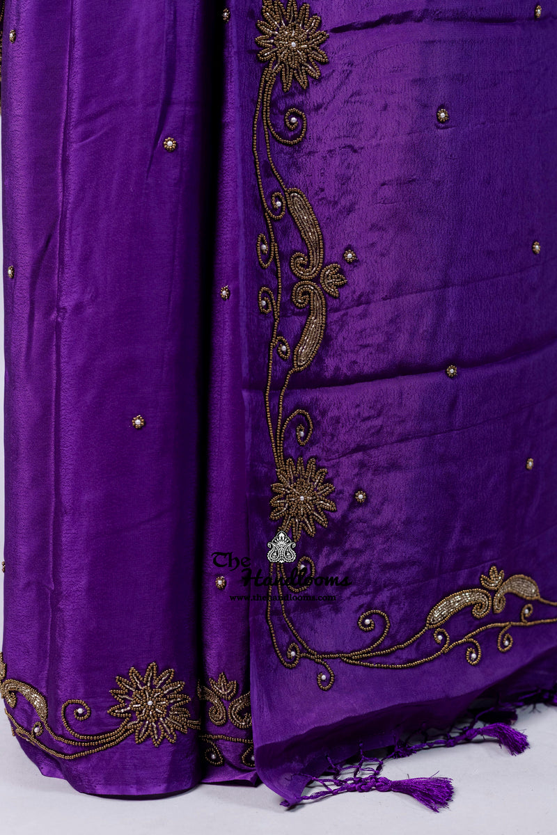 Pure Crepe Silk Handloom Banarasi Saree with Handwork