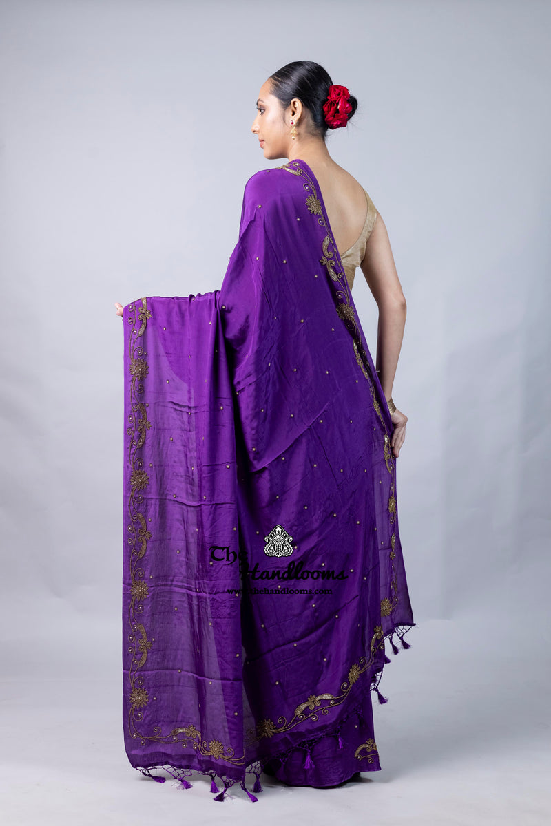 Pure Crepe Silk Handloom Banarasi Saree with Handwork