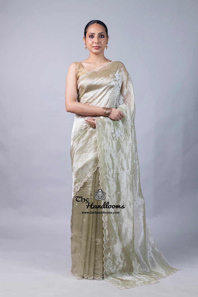 Pure Kora Tissue Handloom Banarasi Saree - Handwork