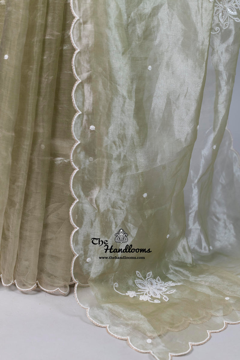 Pure Kora Tissue Handloom Banarasi Saree - Handwork