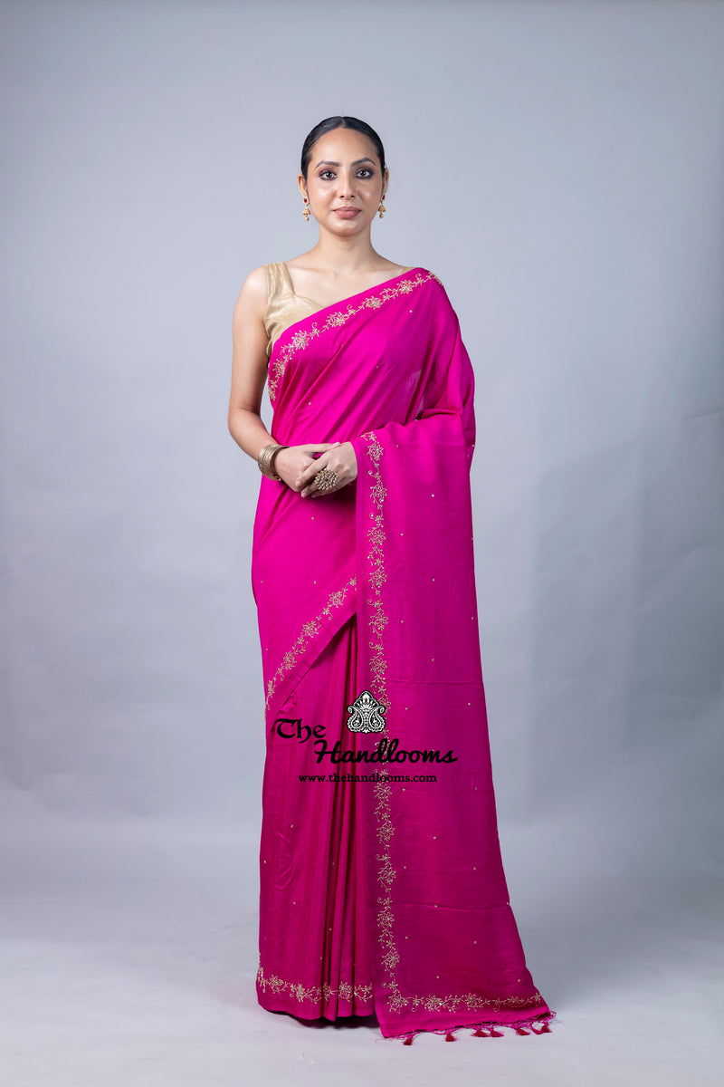 Pure Moonga Georgette Handloom Banarasi Saree With Handwork
