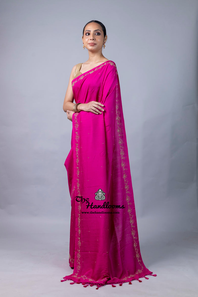 Pure Moonga Georgette Handloom Banarasi Saree With Handwork