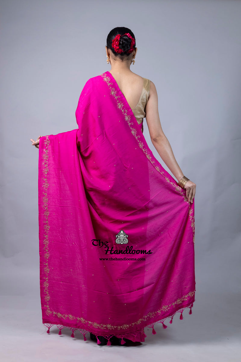 Pure Moonga Georgette Handloom Banarasi Saree With Handwork