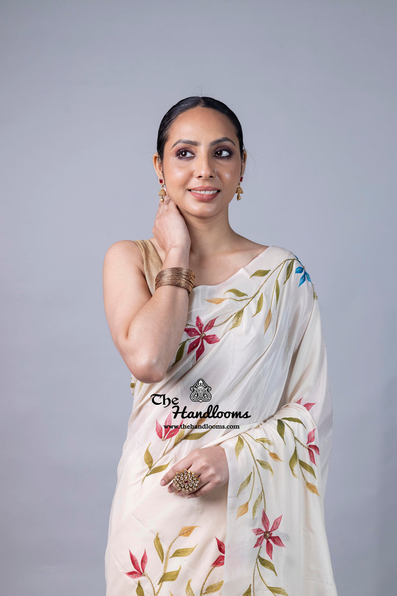 Pure Silk Handloom Banarasi Saree - Handwork Handbrush