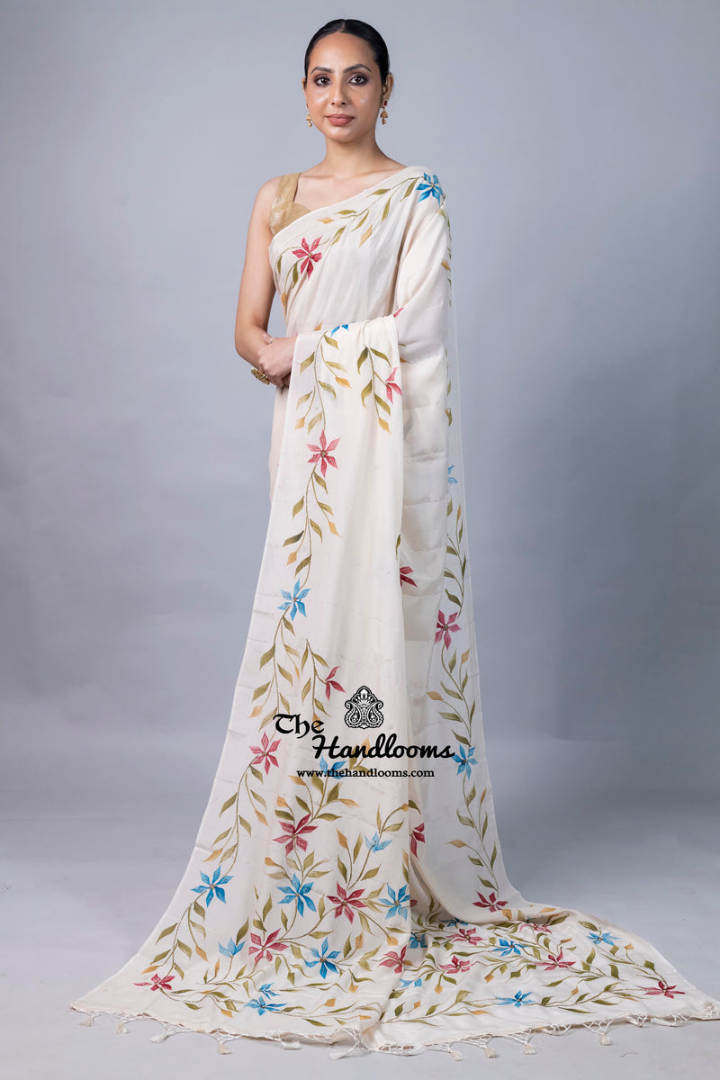 Pure Silk Handloom Banarasi Saree - Handwork Handbrush