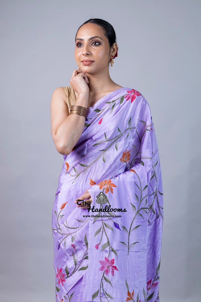 Pure Silk Handloom Banarasi Saree - Handwork Handbrush