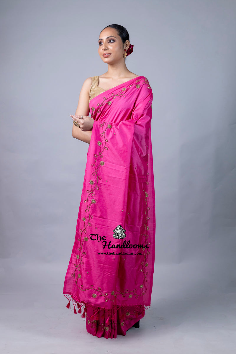 Pure katan Silk Handloom Banarasi Saree With Handwork