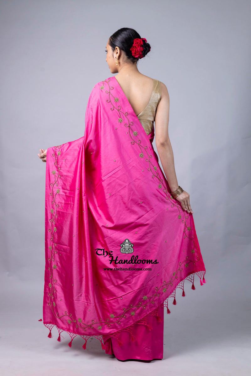 Pure katan Silk Handloom Banarasi Saree With Handwork