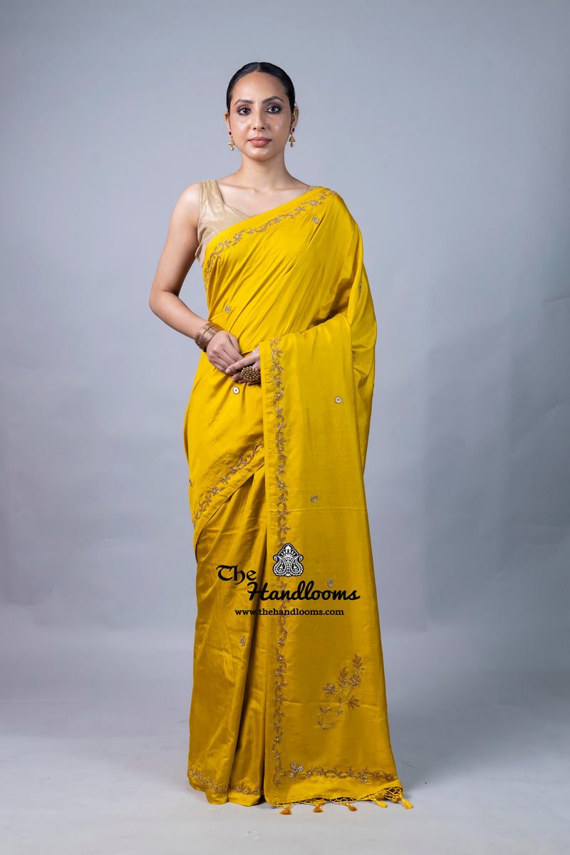 Pure Moonga Silk Handloom Banarasi Saree With Handwork