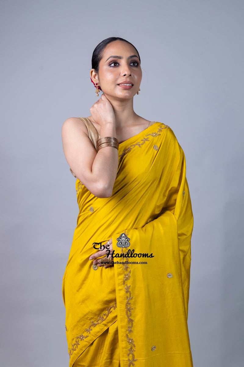 Pure Moonga Silk Handloom Banarasi Saree With Handwork