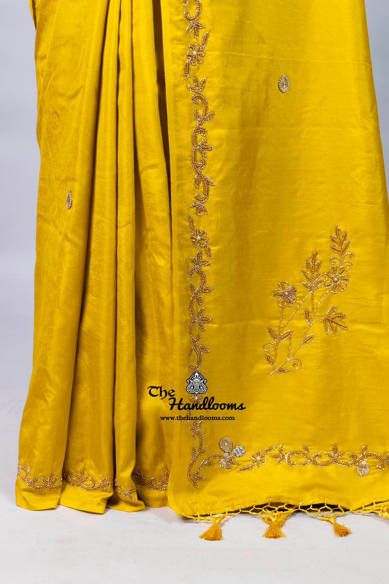 Pure Moonga Silk Handloom Banarasi Saree With Handwork