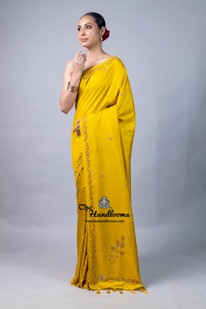 Pure Moonga Silk Handloom Banarasi Saree With Handwork