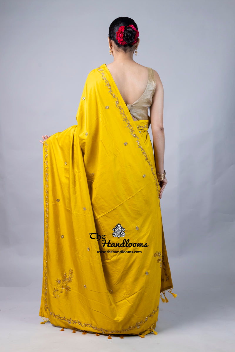 Pure Moonga Silk Handloom Banarasi Saree With Handwork