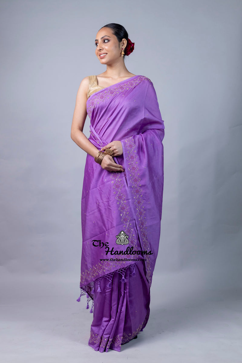 Pure Moonga Silk Handloom Banarasi Saree With Handwork