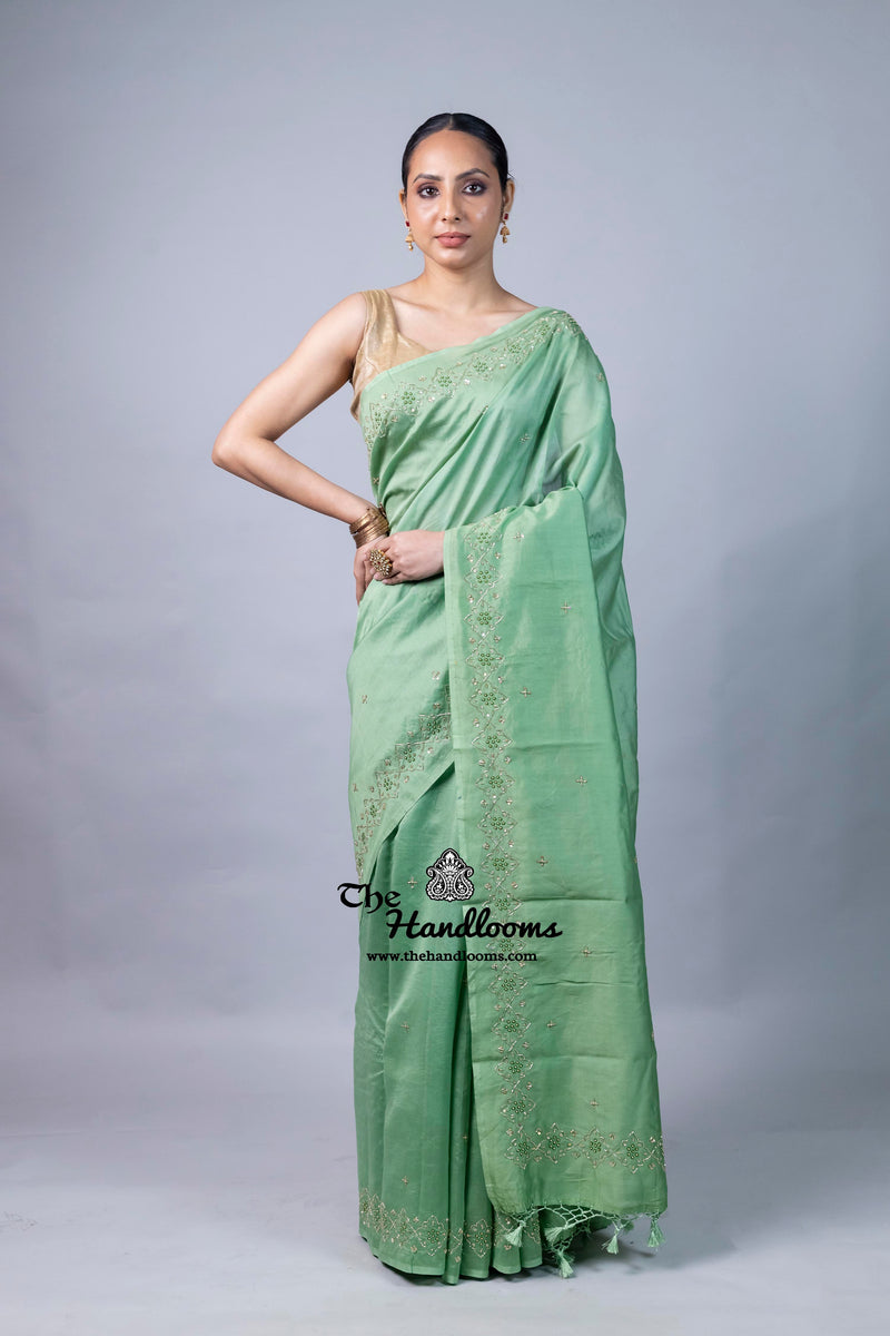 Pure Moonga Silk Handloom Banarasi Saree With Handwork