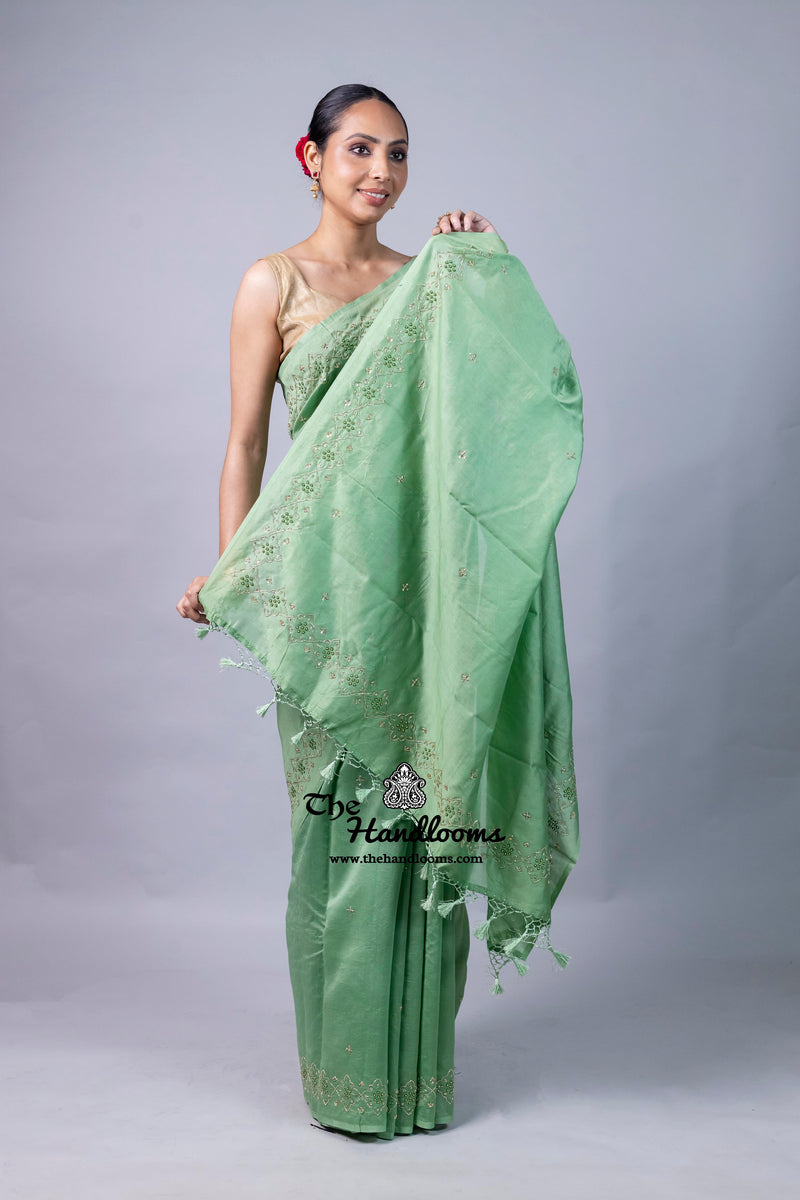 Pure Moonga Silk Handloom Banarasi Saree With Handwork