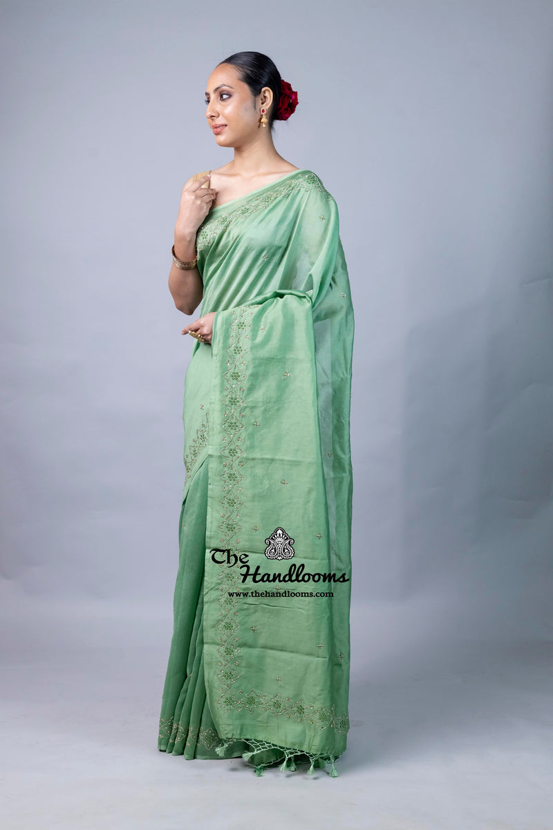 Pure Moonga Silk Handloom Banarasi Saree With Handwork