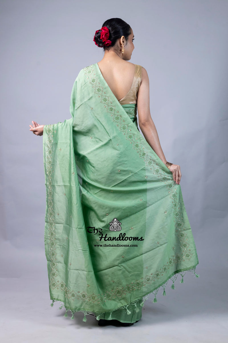 Pure Moonga Silk Handloom Banarasi Saree With Handwork