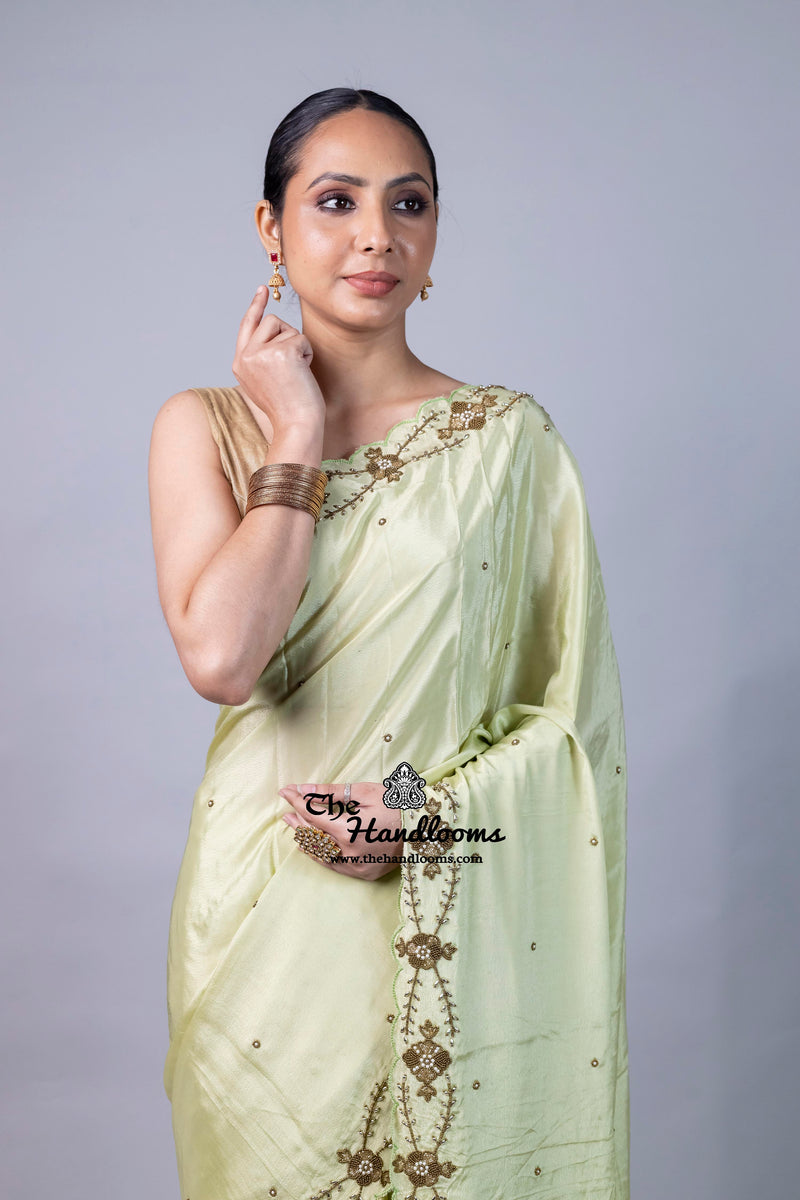 Pure Crepe Silk Handloom Banarasi Saree with Handwork