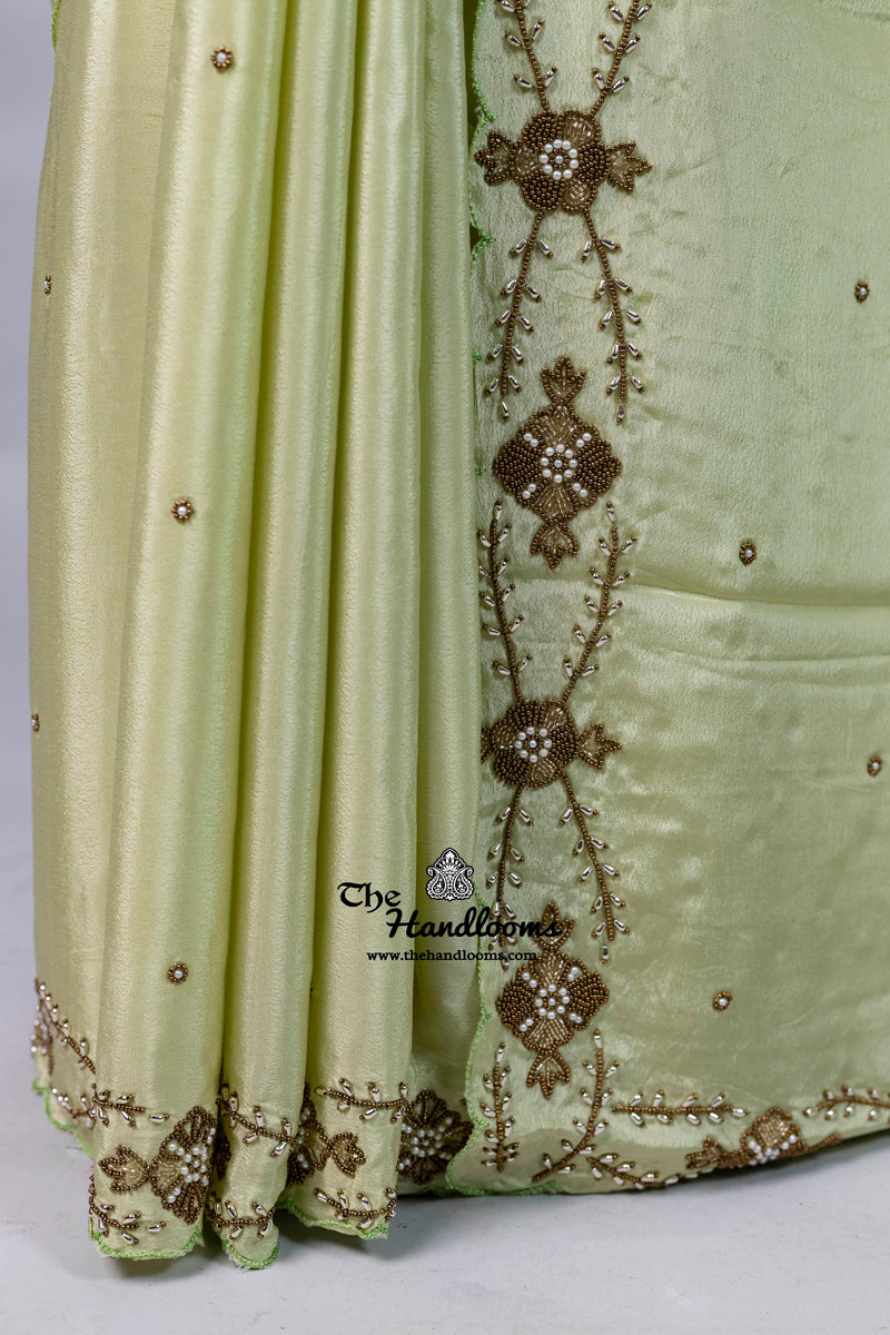 Pure Crepe Silk Handloom Banarasi Saree with Handwork