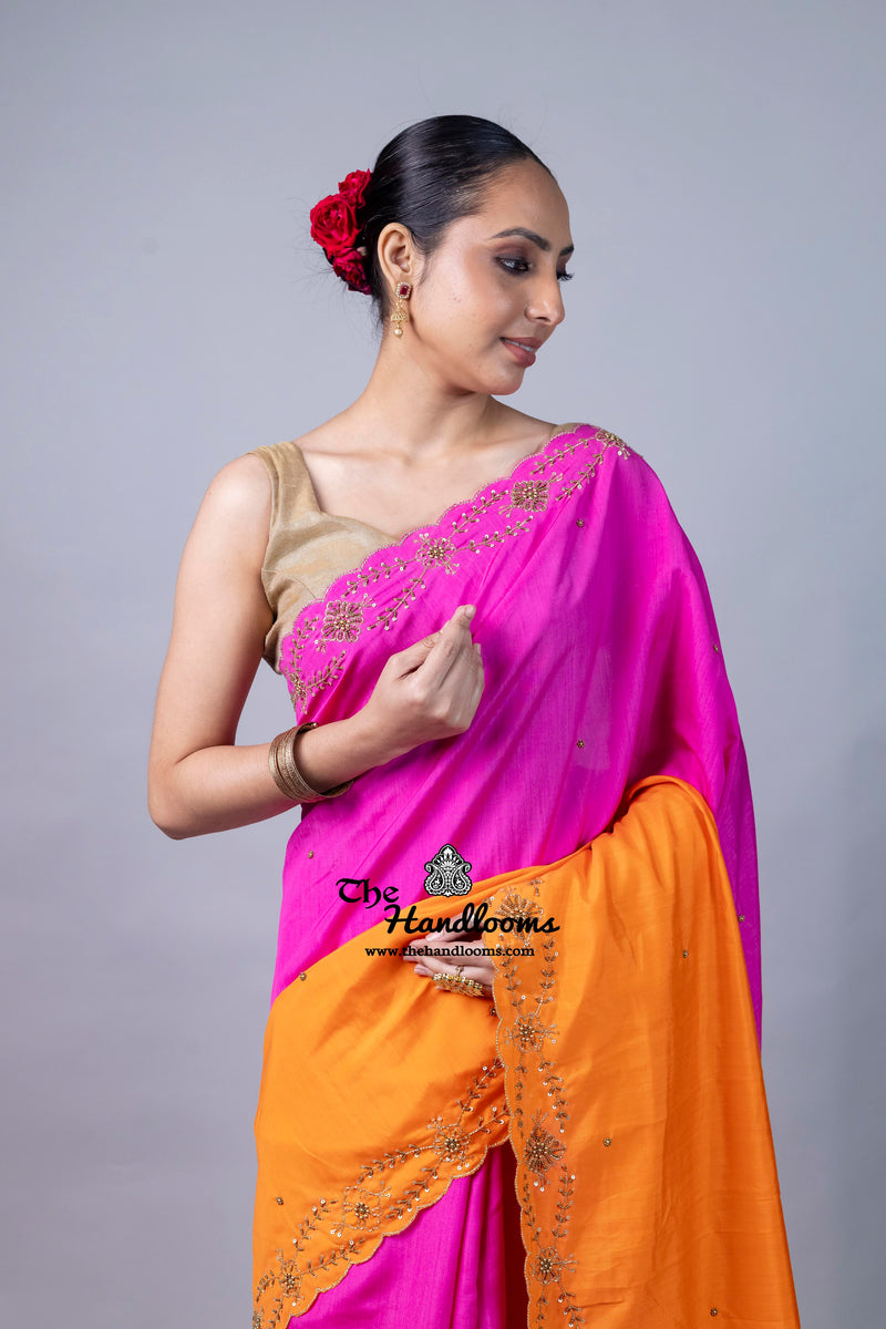 Pure Moonga Silk Handloom Banarasi Saree With Handwork