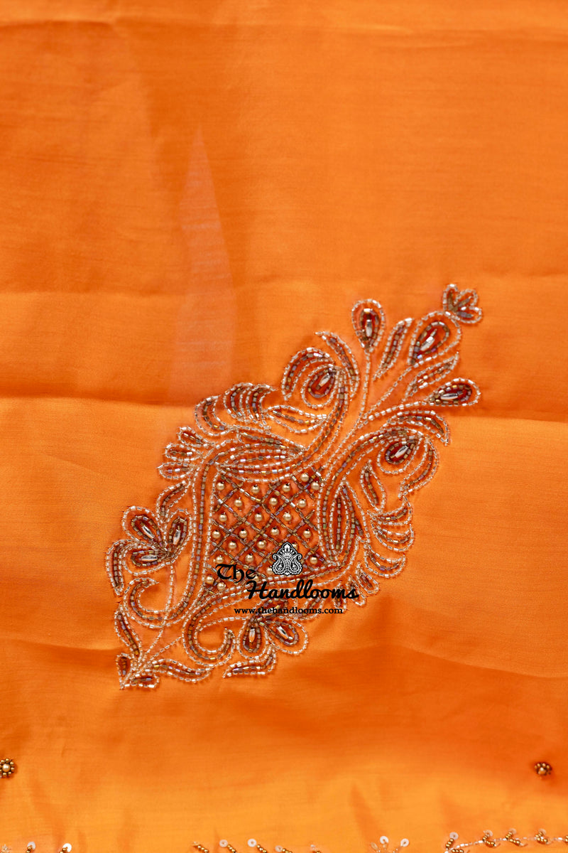 Pure Moonga Silk Handloom Banarasi Saree With Handwork