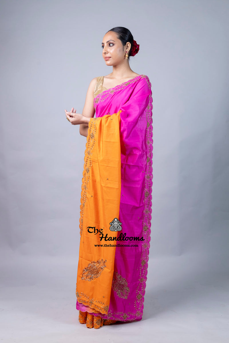 Pure Moonga Silk Handloom Banarasi Saree With Handwork