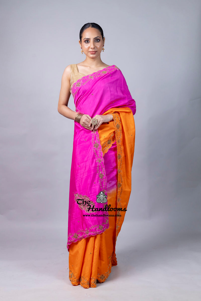 Pure Moonga Silk Handloom Banarasi Saree With Handwork