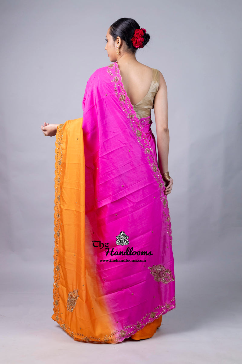 Pure Moonga Silk Handloom Banarasi Saree With Handwork