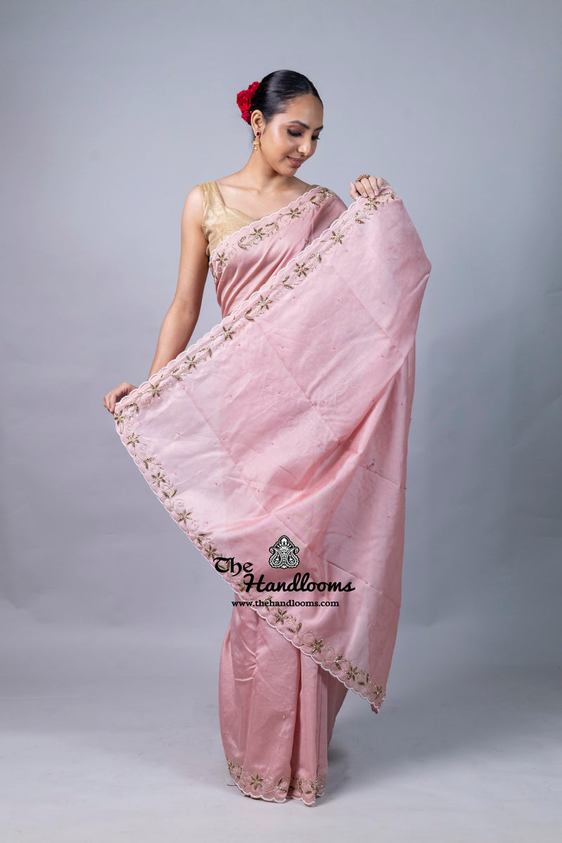 Pure Moonga Silk Handloom Banarasi Saree With Handwork