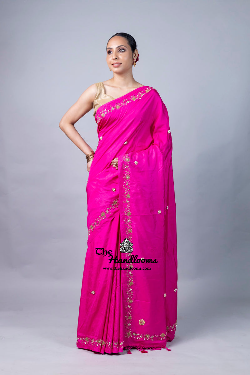 Pure Katan Chiniya Silk Handloom Banarasi Saree with Handwork