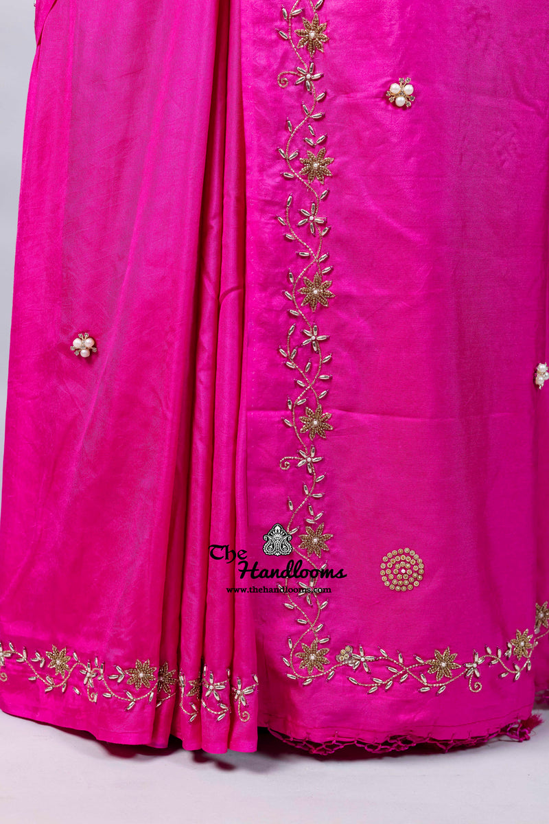 Pure Katan Chiniya Silk Handloom Banarasi Saree with Handwork