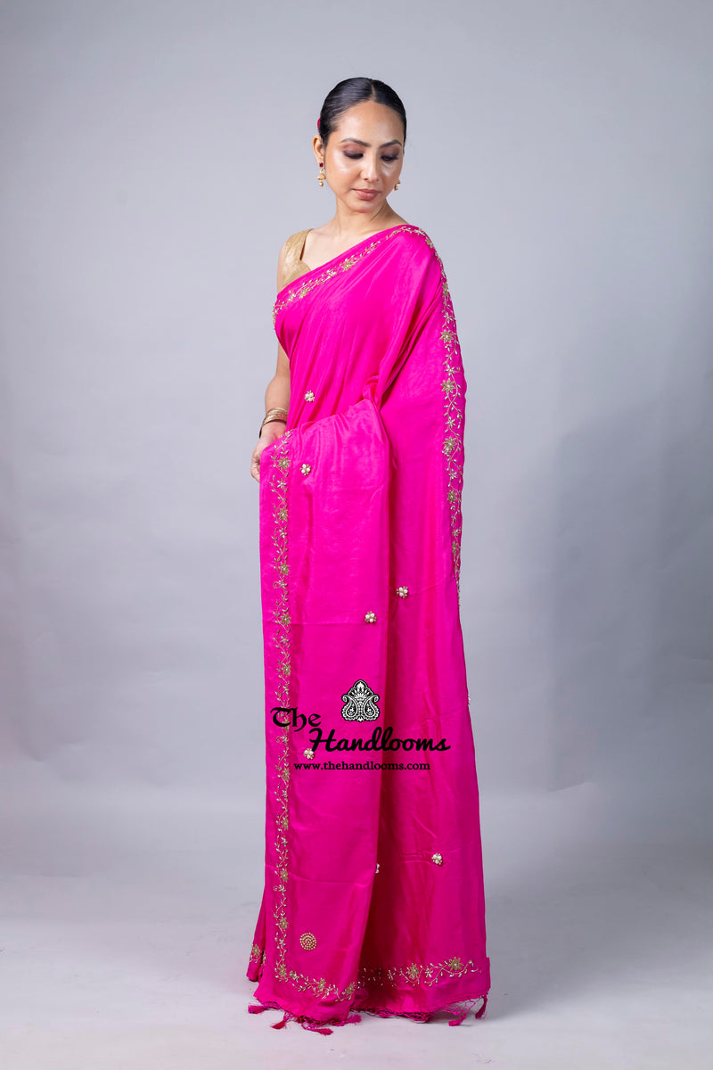 Pure Katan Chiniya Silk Handloom Banarasi Saree with Handwork