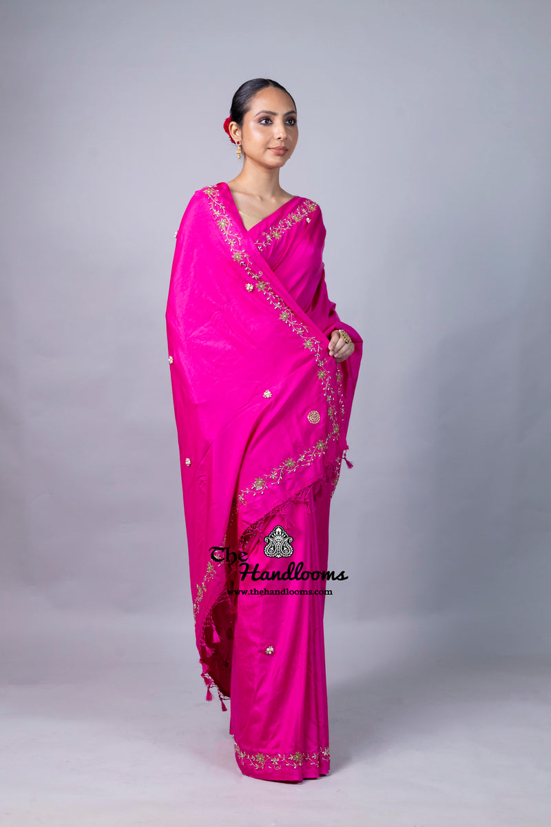 Pure Katan Chiniya Silk Handloom Banarasi Saree with Handwork