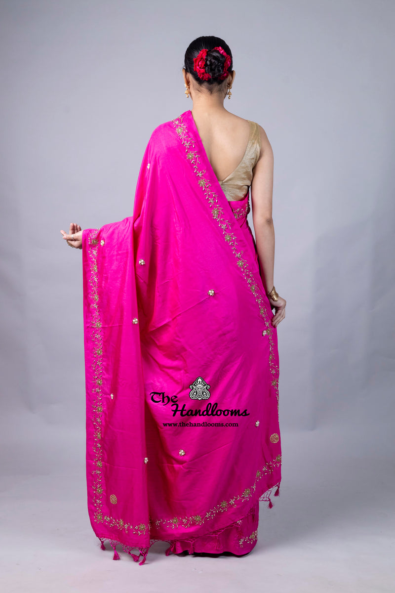 Pure Katan Chiniya Silk Handloom Banarasi Saree with Handwork