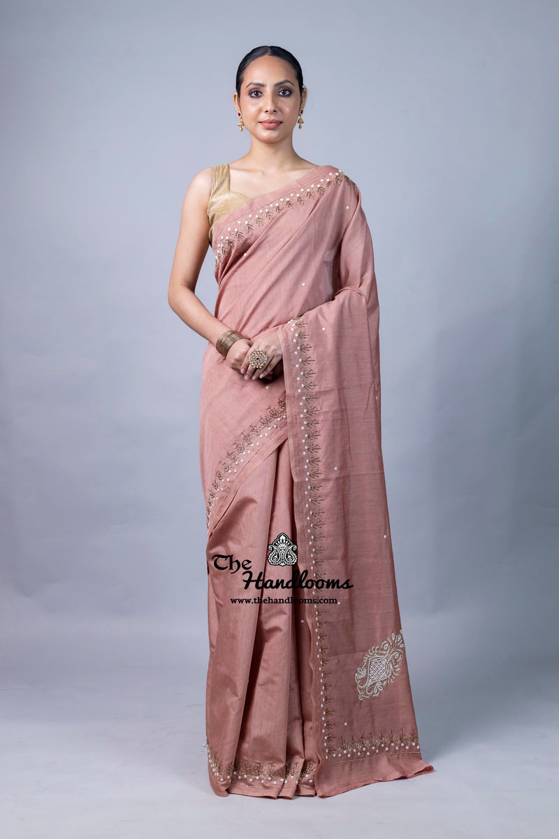 Pure Moonga Silk Handloom Banarasi Saree With Handwork