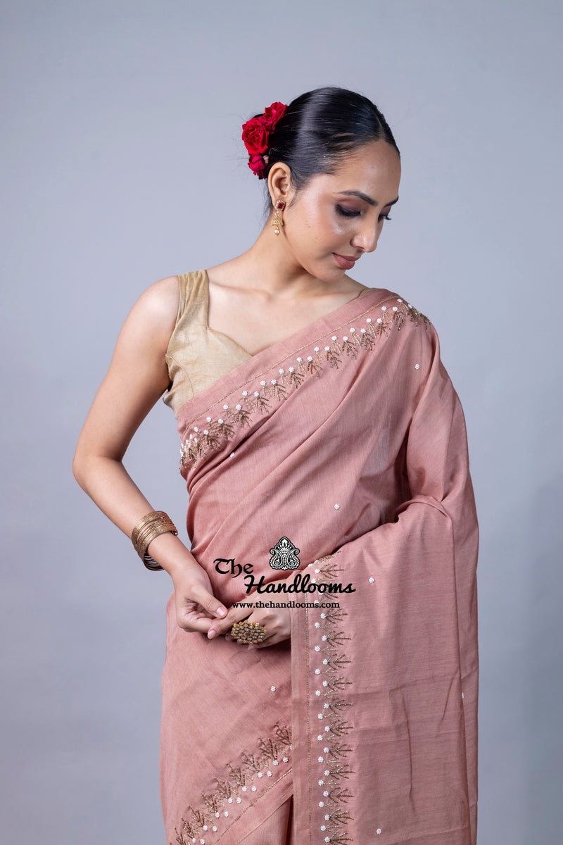 Pure Moonga Silk Handloom Banarasi Saree With Handwork