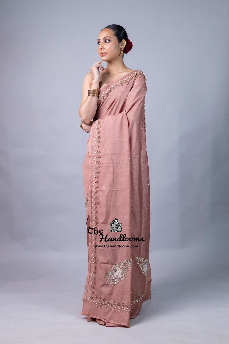 Pure Moonga Silk Handloom Banarasi Saree With Handwork