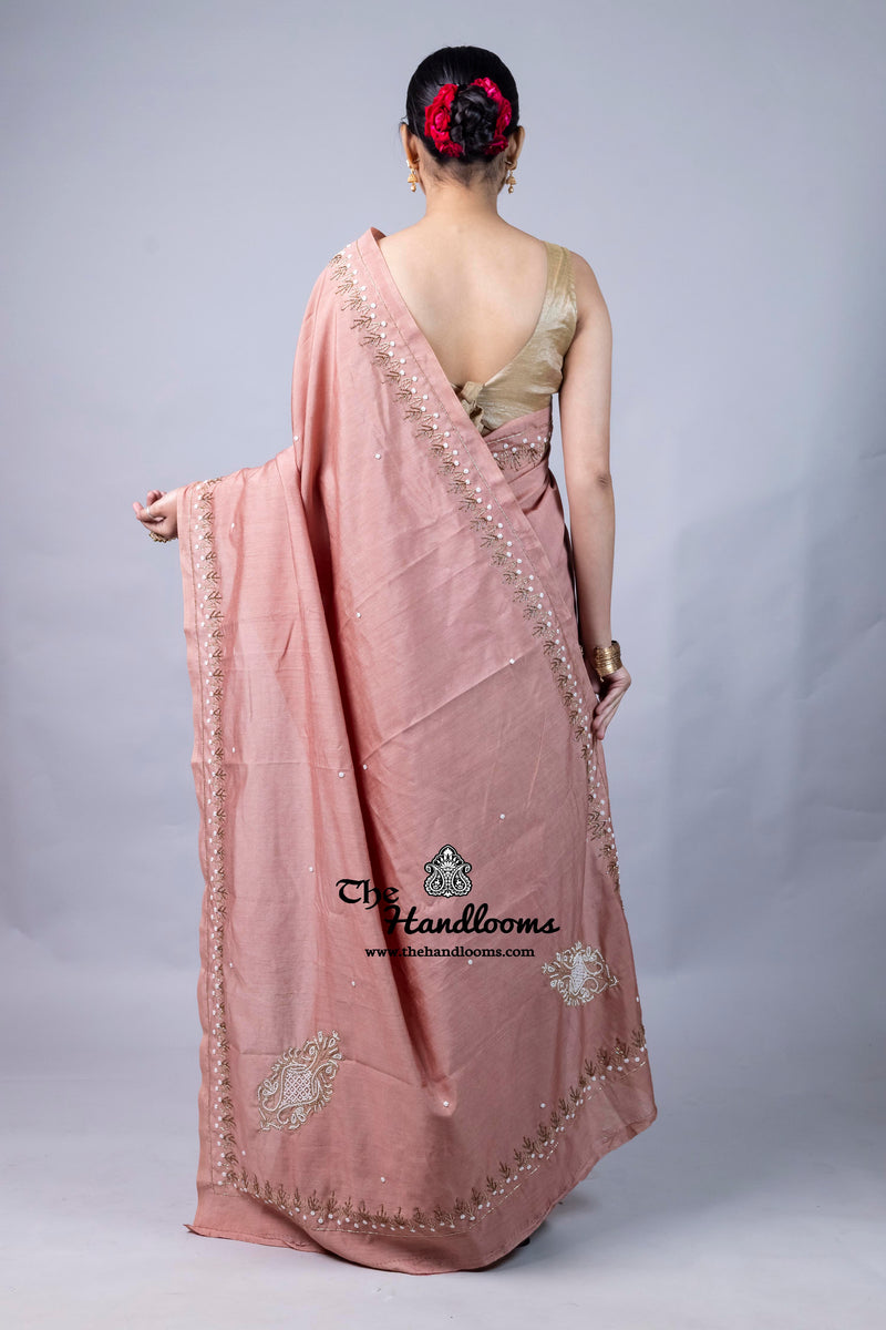 Pure Moonga Silk Handloom Banarasi Saree With Handwork