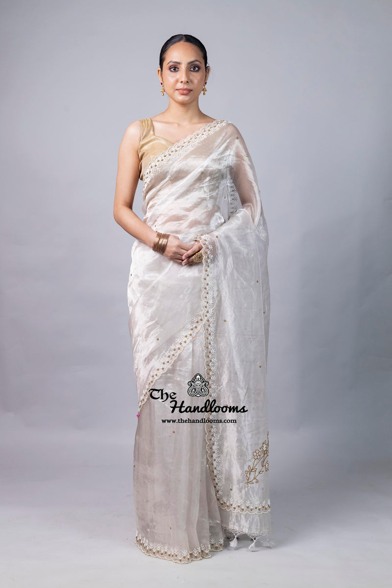 Pure Kora Tissue Handloom Banarasi Saree - Handwork