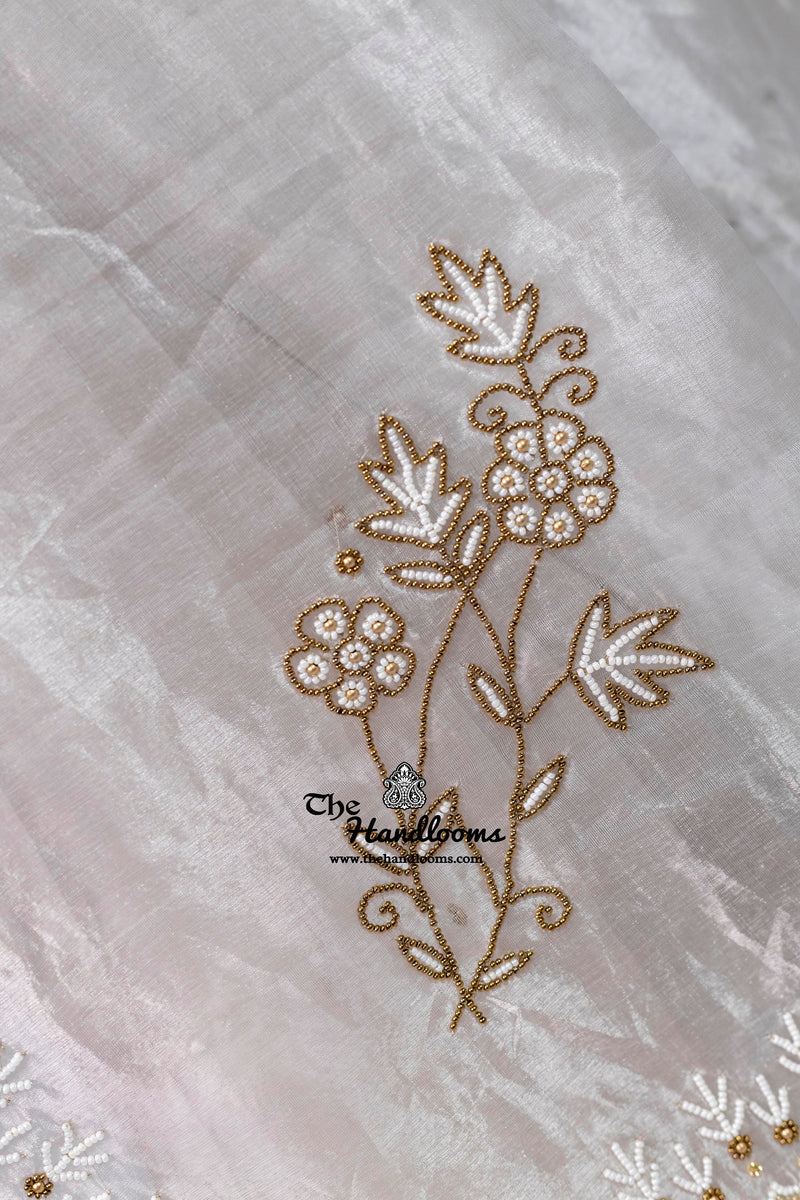 Pure Kora Tissue Handloom Banarasi Saree - Handwork