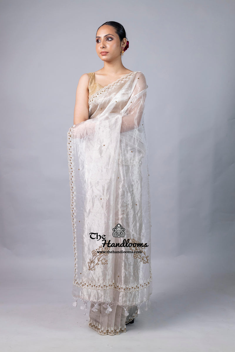 Pure Kora Tissue Handloom Banarasi Saree - Handwork