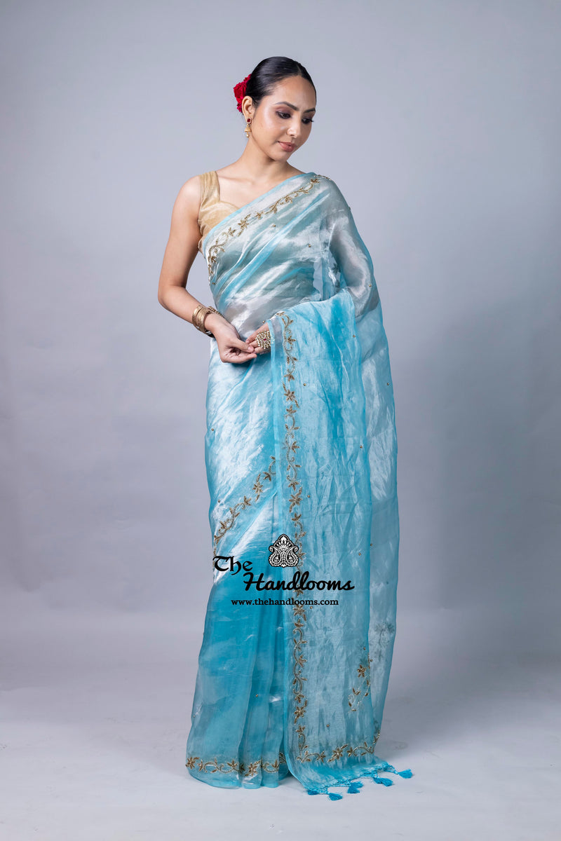 Pure Kora Tissue Handloom Banarasi Saree - Handwork