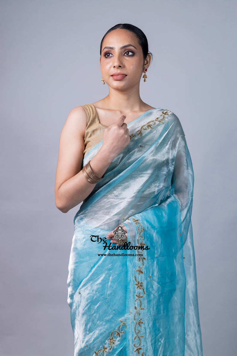 Pure Kora Tissue Handloom Banarasi Saree - Handwork