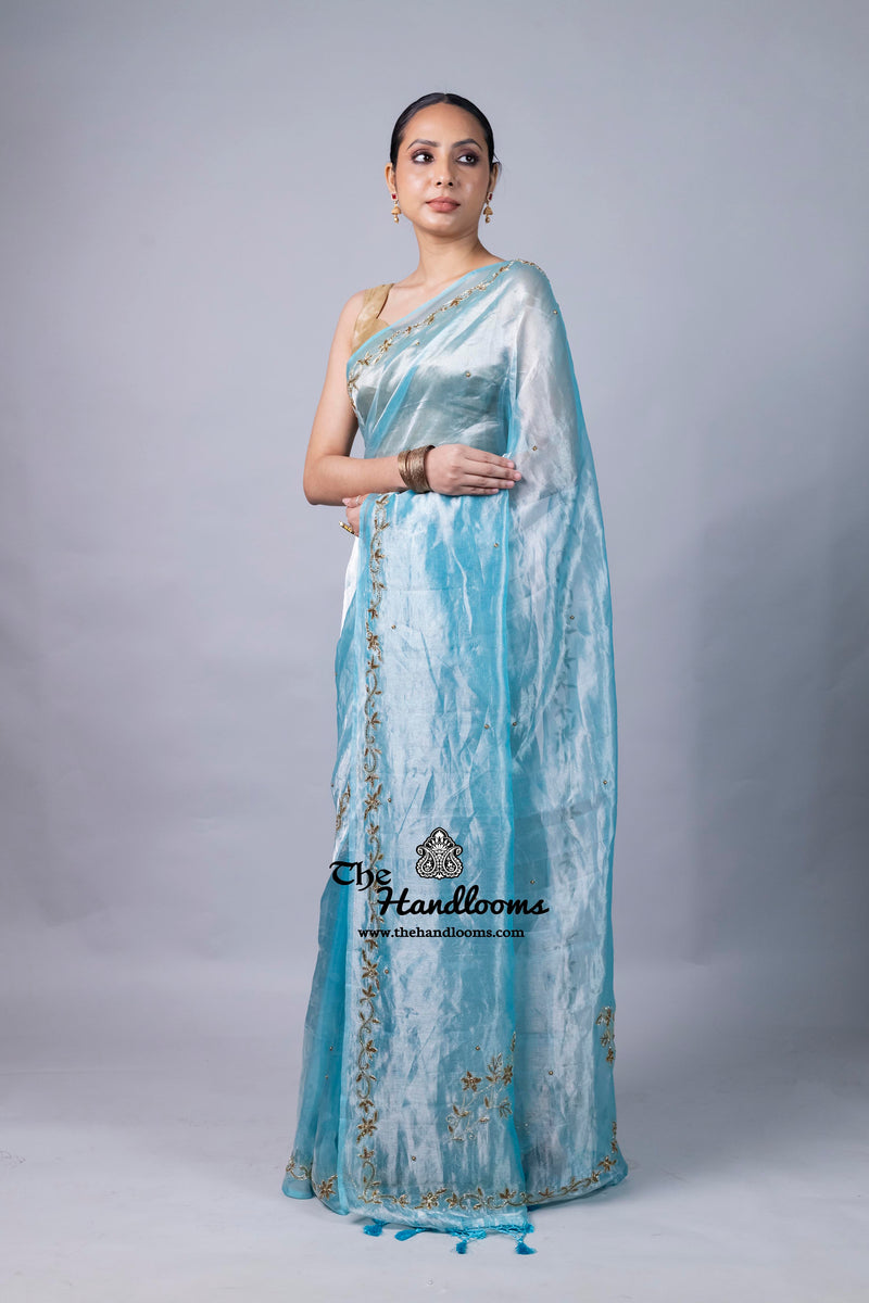 Pure Kora Tissue Handloom Banarasi Saree - Handwork