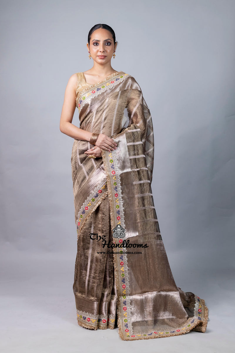 Pure Kora Tissue Handloom Banarasi Saree With Lace
